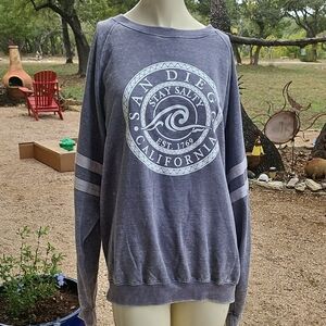 So Soft And Fleecy BASIX OF AMERICA Grey White Stripe Sweatshirt SAN DIEGO XL